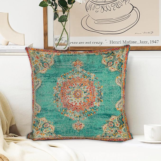 Boho Throw Pillow Covers 16x16 inch Set of 2,Bohemian Vintage Carpet Pattern Antique Ethnic Decor Double Sided Pattern Cushion Cover Soft Pillow Case Living Sofa Room Bed Square Pillow Cover
