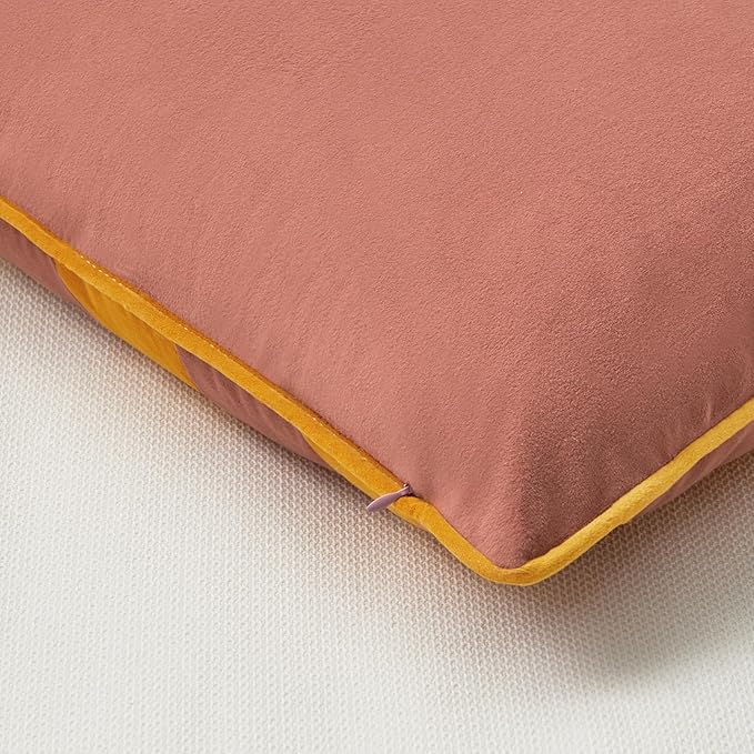 MONDAY MOOSE Decorative Throw Pillow Covers Cushion Cases, Set of 2 Soft Velvet Striped Piping Edge Designs, Pillow Inserts Not Included (Pink/Honey, 22x22 inch)