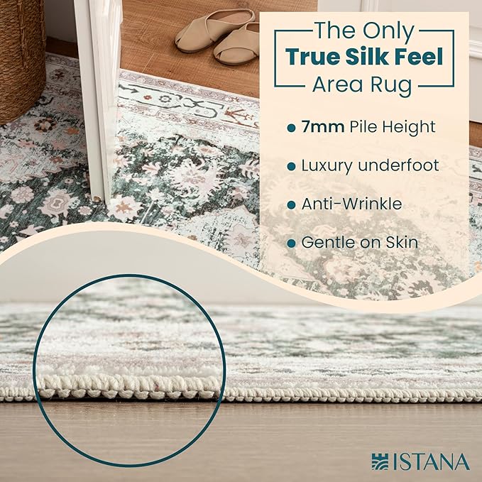 Istana 2x3 Area Rug - Light Green/Beige Boho Rugs for Living Room 2x3 - Foldable Small Rugs for Bedroom - Stain Resistant Washable Rug Non Slip - Eco-Friendly Area Rugs Indoor