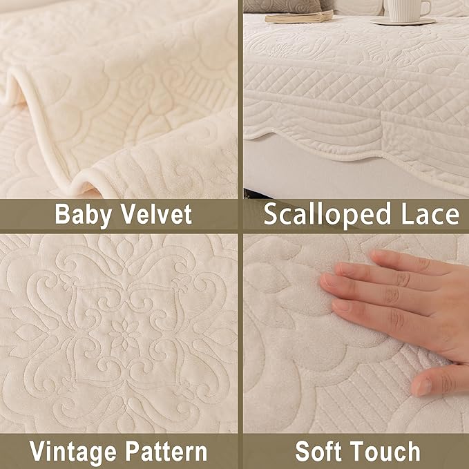 Couch Cover Sofa Covers Washable, Velvet Fleece Sofa Slipcovers for 2 Cushion Couch, Non-Slip Furniture Protector for Dog Pet, L Shaped Recliner Sectional Couch Cover White,36"X47"(Only 1 Pcs)