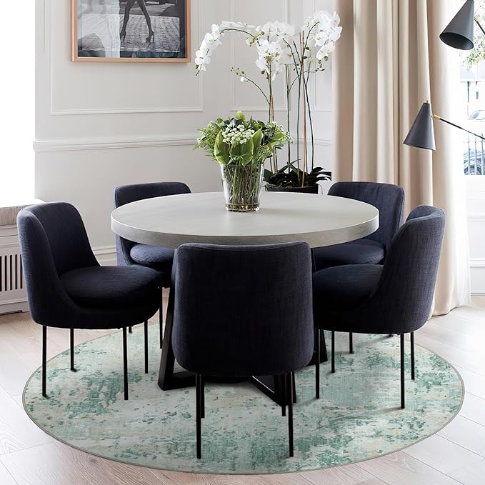 Modern Abstract 8x8 Round Area Rug Non Slip Non Shedding Rug Low Pile Stain Resistant for Bedroom Living Room Office Dining Room,Green