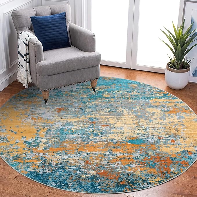 Modern Abstract 4x4 Round Area Rug Non Slip Non Shedding Rug Low Pile Stain Resistant for Bedroom Living Room Office Dining Room,Multi Color