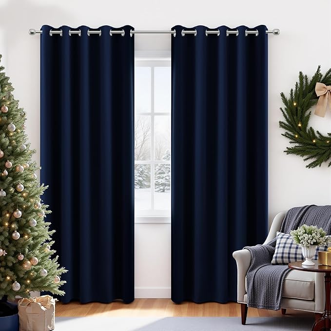KOUFALL Navy Blue Extra Wide 100% Total Full Blackout Curtains for Kids Bedroom,2 Panels Set 60 Inch Wide Thermal Winter Curtains Insulated Sliding Glass Patio Door.60 Width by 84 Inches Long