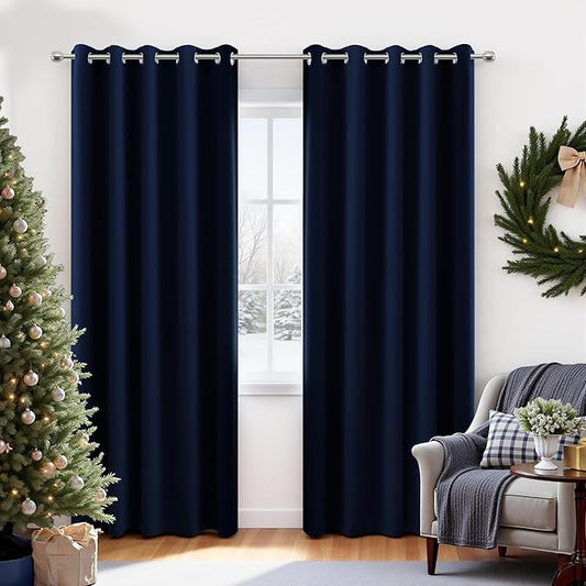 KOUFALL Navy Blue Extra Wide 100% Total Full Blackout Curtains for Kids Bedroom,2 Panels Set 60 Inch Wide Thermal Winter Curtains Insulated Sliding Glass Patio Door.60 Width by 84 Inches Long