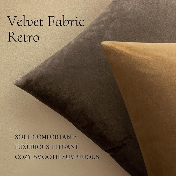 MIULEE Velvet Throw Pillow Covers 16x16 Inch, Pack of 2 - Chocolate, Super Soft Decorative Square Cushion Cases Modern Luxury Home Decor for Sofa,Couch,Bed,Chair