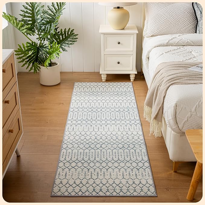 Istana Hallway Runner Rug 2x6 - Blue Kitchen Rugs Non Slip Washable -Silk's Soft Touch Carpet Runner - Stylish Rug Runner for Home