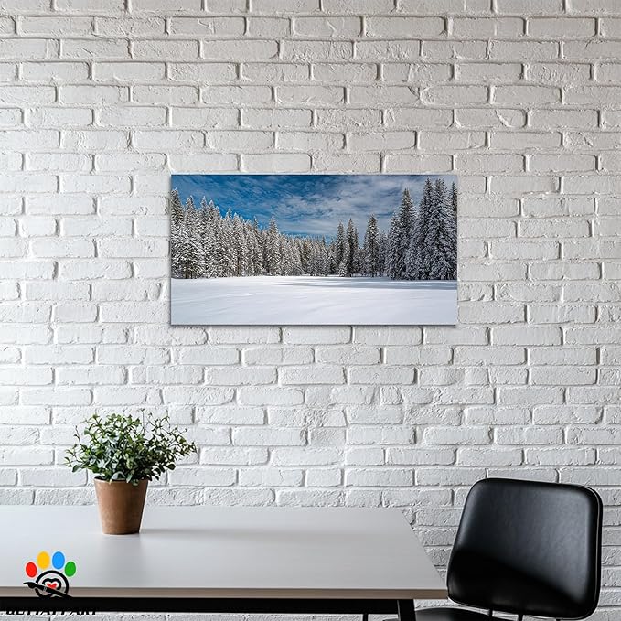 GUTTATY Christmas Winter Scene Canvas Wall Art, Snowy Forest Canvas Prints, Tranquil Blue Sky Wall Decor, Modern Poster Picture for Living Room, Holiday Wall Hanging Artwork, 24x12 Inch