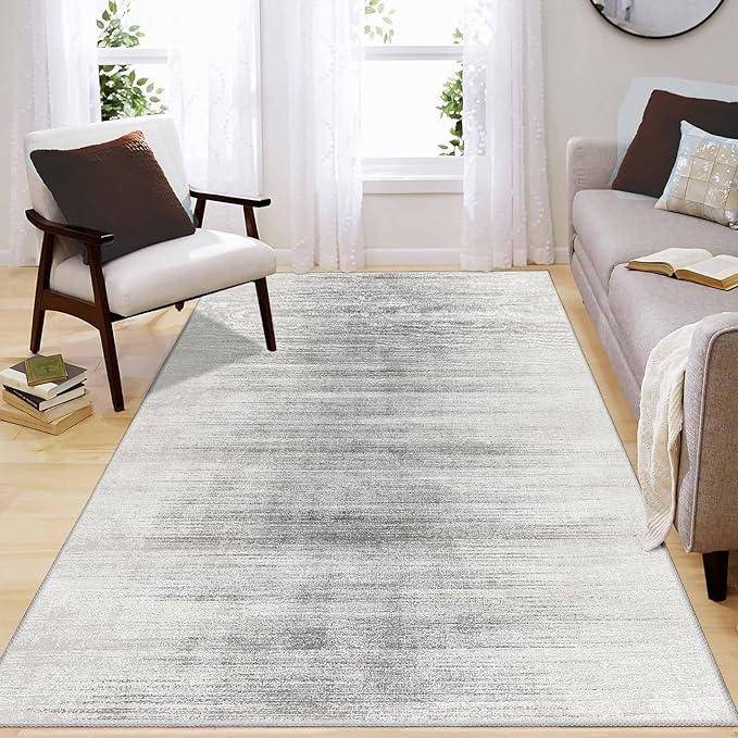 Enkor Area Rugs 4x6 Washable Non Slip Abstract Soft Rugs for Living Room Bedroom, Modern Mat for Kitchen Entryway White & Grey