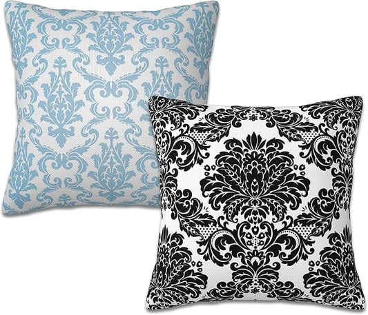Throw Pillow Cover Case Damask Pillow Covers 18x18 Inch Set of 2,Soft Decorative Throw Pillow Case for Living Room Bedroom Sofa Couch Cushion Covers