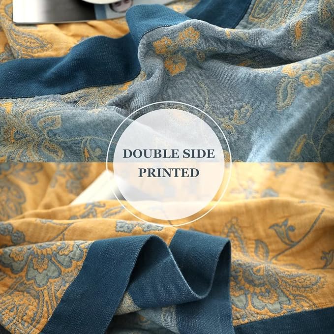 Boho Throw Blanket for Bed 100% Cotton Ultra Soft Rustic Quilt Fall Blanket Floral Printed Farmhouse Decor Bed Blankets,80"×90" All Season Rustic Throw for Sofa Couch Chair