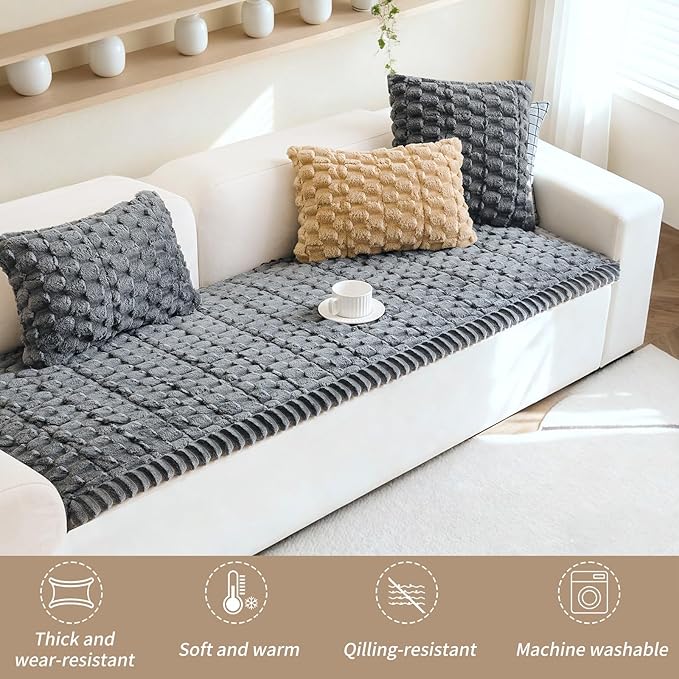 Couch Cover for Dogs Washable,Non Slip Fuzzy Durable Couch Covers for 3 Cushion Sofa Pet Friendly Sofa Cover Dog Thick Soft Slipcovers Protector Couches Mat Bed (Grey, 27.6" x 59"/70 x 150cm)