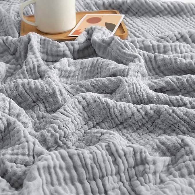 EMME Cooling Throw Blanket for Hot Flashes Muslin Throw Blanket 100% Cotton Throws Gauze All Season Soft Lightweight Breathable (Light Grey, 60"x80")