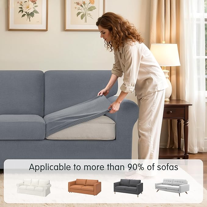 SUBRTEX 5 Pieces Stretch Sofa Slipcover Sets Couch Cover Sets Backrest Cushion Covers Furniture Protector Collection Set for Oversize Sofa Loveseat Chair Slip Covers(Medium, Light Gray)