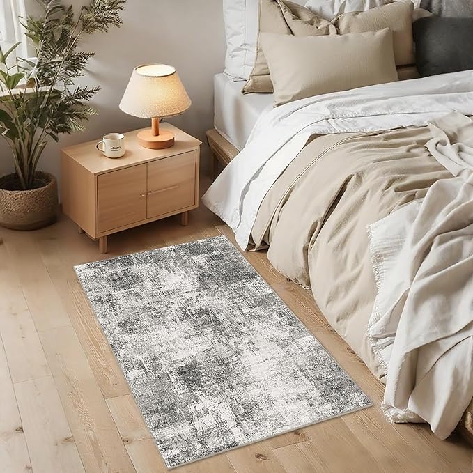 2x3 Modern Abstract Rug Washable Area Rugs for Living Room Bedroom Dining Room Non-Slip Low Pile Neutral Large Rug Soft Indoor Floor Carpet, Gray