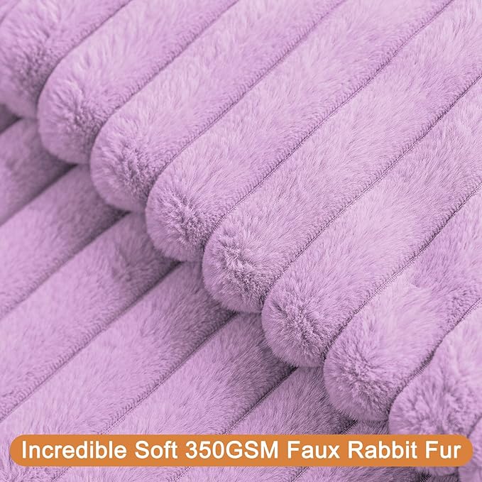 Double-Sided Faux Fur Plush Throw Pillow Covers 24x24 Set of 2 Fuzzy Striped Soft Cozy Pillowcase Luxury Decorative Pillows Square Fluffy Cushion Cover for Couch Bed Living Room,Purple