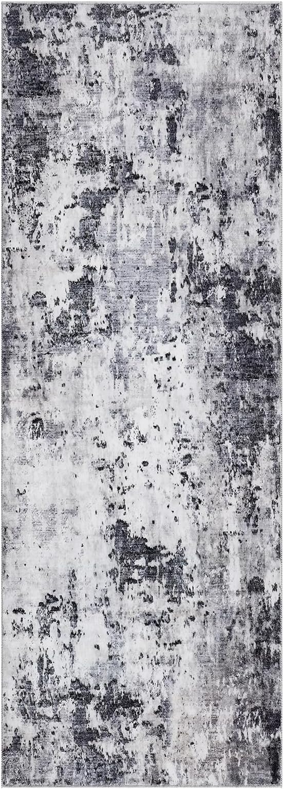 Modern Abstract 2x7 Runner Rug Washable Non Slip Stain Resistant Rug for Hallway Kitchen Bedroom Non Shedding Low Pile Indoor Floor Cover,Grey