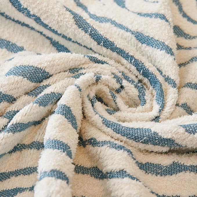 ROOMLIFE Thicked Striped Couch Cover with Tassel Blue Chenille Sofa Cover Blanket for Sectional Sofa, Soft Sofa Slipcovers for L Shaped Love Seat 2-3 Cushion Couch Anti Slip Sofa Protector, 71"x150"