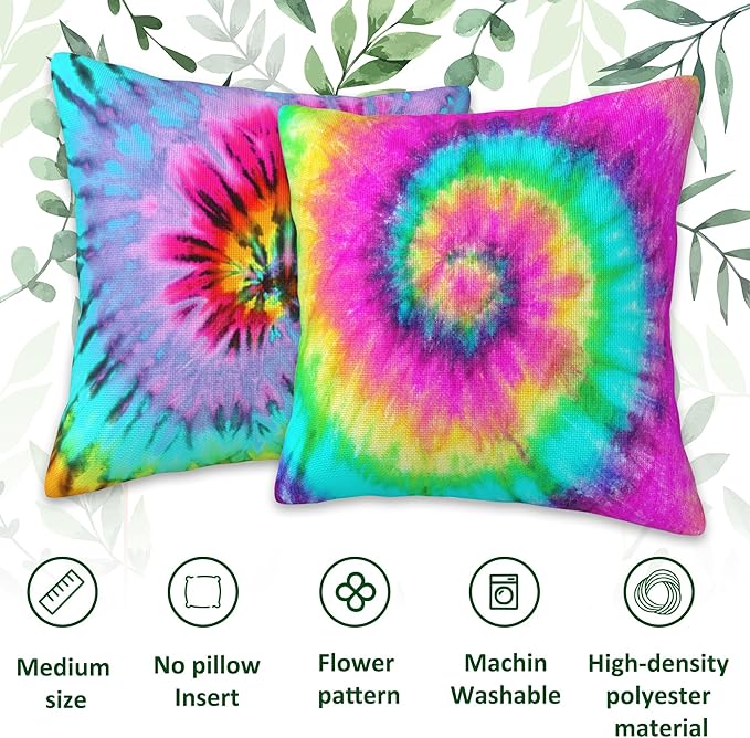 Colorful Tie Dye Throw Pillow Covers Set of 2 Tie Dye Pillow Covers 18x18 Inch Modern Farmhouse Home Decorative Pillow Cases Cushion Cover for Sofa Living Room Office