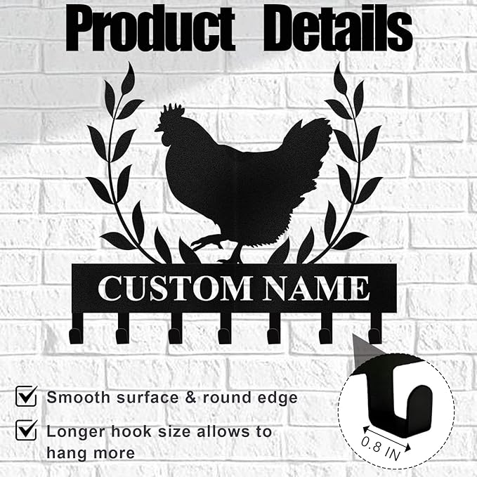 Custom Key Rack Wall Mount - Custom Chicken Metal Coat Hooks for Wall, Coat Rack Organizer, Key Hanger Wall Art Decor, Key Rack Storage for Farmhouse Storeroom Entryway, Housewarming Gifts