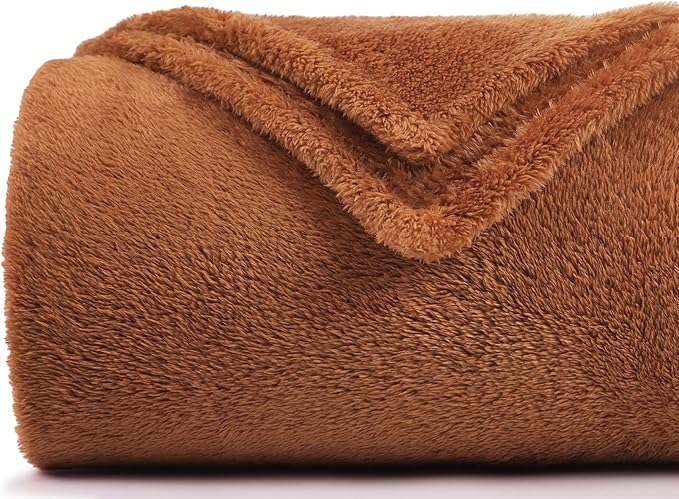 Plush Fleece Throw Blanket for Couch and Bed, Fluffy Fuzzy Cozy Soft Blankets All Season Use (50x60 Inches,Burnt Orange)