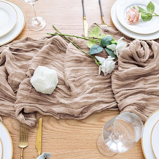 Wokceer Cheesecloth Table Runner 12Pack 10FT Nude Pink Christmas Gauze Cheese Cloth Table Runner for Party Long Rustic Sheer Table Runners for Baby Bridal Shower Wedding Easter Table Decor