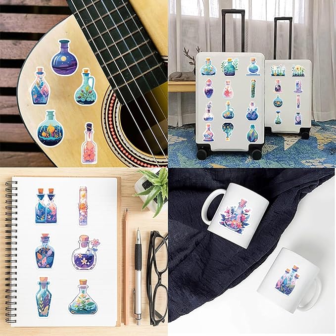 50Pcs Fantasy Nature Botanical Magic Potion Bottle Stickers – Cute Plant Floral Apothecary Stickers for Journals, Laptops, Water Bottles,Scrapbooking