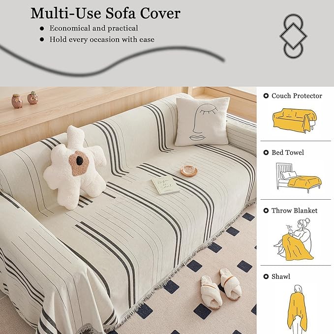 DREAMINGO Couch Cover Reversible Chenille Furniture Protector Sofa Covers for Dogs Pets Dark Grey Couch Cover for 3 Cushion Couch Sofa Vertical Stripe Jacquard Sofa Slipcover Sectional, 71"x150"