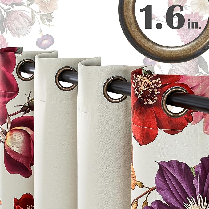 jinchan Hannah Floral Blackout Curtains with Retro Vintage Flower Print Drapes for Bedroom Living Room Fall Decor Winter Window Curtains Room Darkening 96 Inches Length 2 Panels with Grommet Eggshell