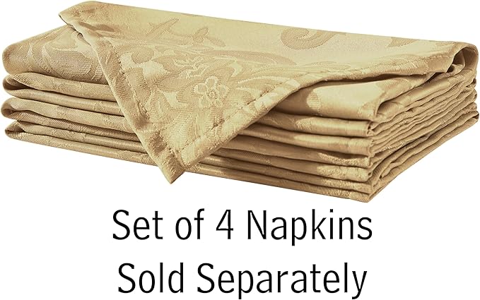 Newbridge Barcelona Damask Fabric Tablecloth, 52 x 52 Inch Square, Gold – No Iron, Soil Resistant Table Cover for Dining, Parties and Holidays