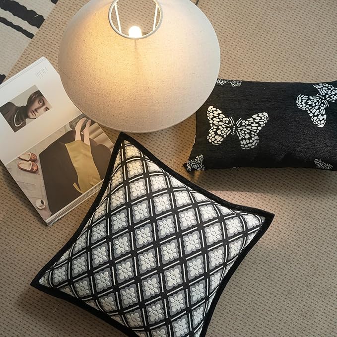 New 20x20'' inches Throw Pillow Cushion Covers - Black Camellia Cocostyle Chenille Jacquard Embroidery Vogue Luxury Modern Style Couch Sofa Bed Pillow Cover for Living Room Bedroom