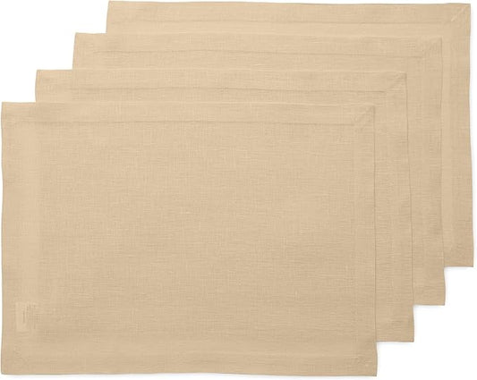 Solino Home Linen Beige Placemats Set of 4 - 100% Pure Linen Placemats 14 x 19 Inch for Christmas, New Year - Fete