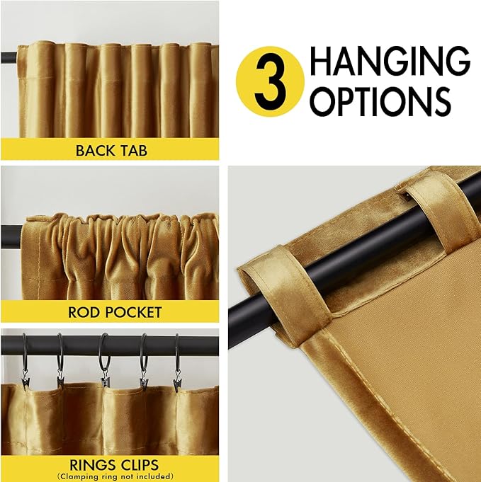 Gold Cream Ivory Velvet Curtains 108 inches Long for Living Room,2 Panels Blackout Curtains Modern Color Block Back Tab Rod Pocket Soundproof Drapes for Bedroom Window Decor