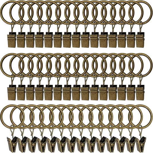44 Pack Curtain Rings with Clips, Curtain Clip Rings Hooks, Bow Hanger Clips for Hanging Drapery Drapes Bows, Ring 1 inch Interior Diameter, Fits up to 5/8" Rod, Bronze