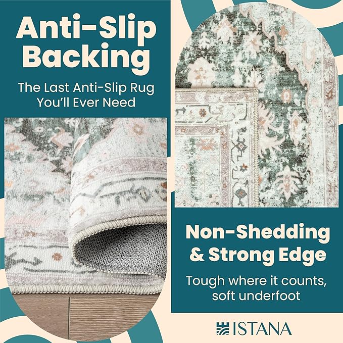 Istana 2x3 Area Rug - Light Green/Beige Boho Rugs for Living Room 2x3 - Foldable Small Rugs for Bedroom - Stain Resistant Washable Rug Non Slip - Eco-Friendly Area Rugs Indoor