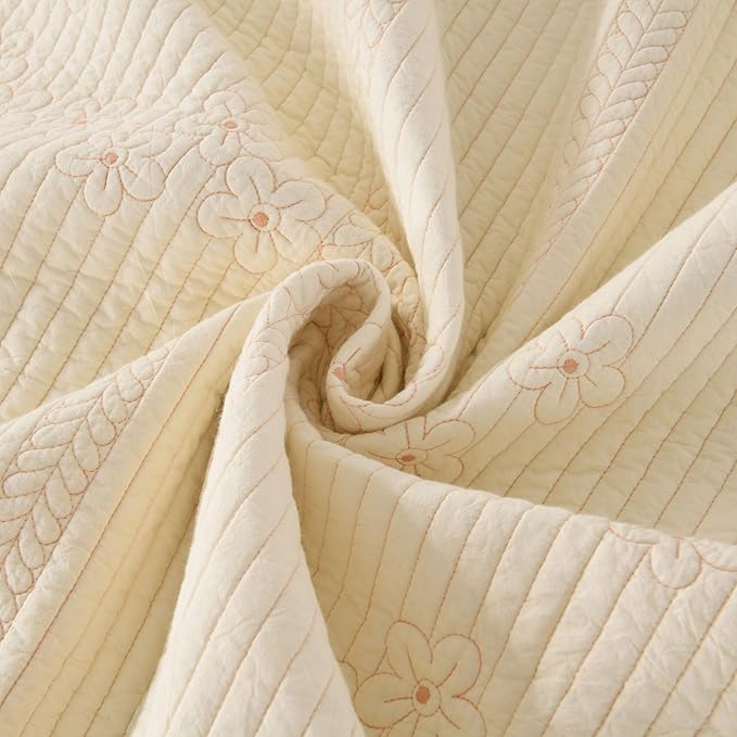 MarCielo 100% Cotton Quilt Set Lightweight Bedspread with Scalloped Edge, Farmhouse Vintage Bedding, All Season Use(Tu Beige,Queen (96"x102"))