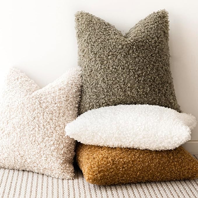 Foindtower 2 Pieces 20x20 Inch Sage Green, Faux Fur Throw Pillow Cover Accent Sherpa Pillow Fuzzy Soft Pillowcases Sheepskin Decorative Fleece Cushion Case for Bed Couch Living Room