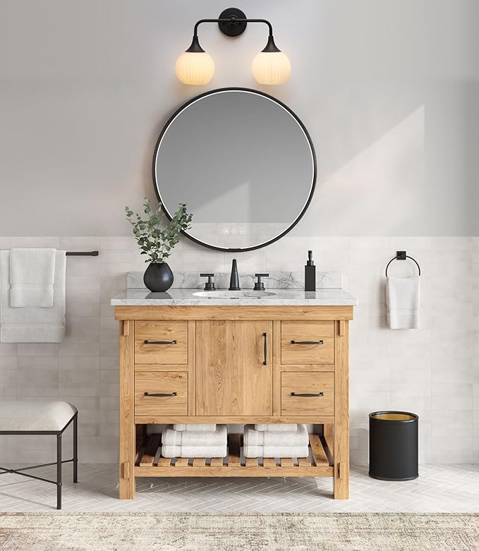 PERMO Double Sconce Black Vintage Vanity Light 2-Light Wall Sconces with White Ribbed Globe Glass Shade Hardwired Wall Light Fixture for Bathroom Mirror Cabinets Hallway Stairs