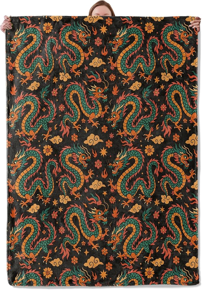 Dragon Blanket Gifts for Women Girls Kids, Soft Warm Lightweight Flannel Fierce Oriental Dragon Throw Blankets for Bedroom Living Room Home Sofa Home Decor 40" x 50"