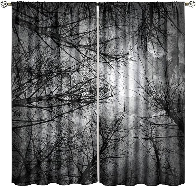 Gothic Forest Blackout Curtains, Full Moon Moonlight Gothic Tree Scenery Woodland Scary Nature Window Drapes, for Living Room Bedroom 42(W)*84(L) 2 Panels
