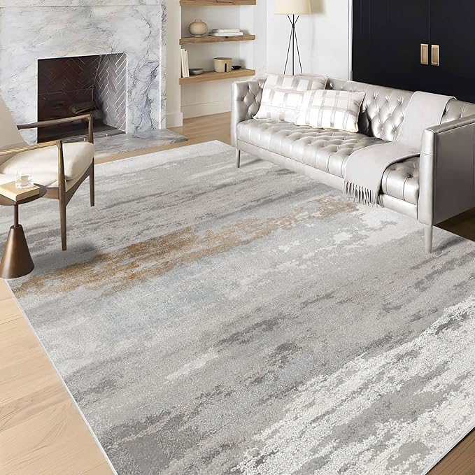 Enkor Area Rugs 6x9 Washable Non Slip Abstract Soft Rugs for Living Room Bedroom, Modern Mat for Kitchen Entryway Brown & Grey