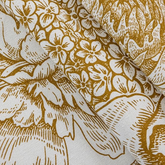 F-CHU Farmhouse Floral Curtains 84 Inch Length for Living Room Bedroom 2 Panels Cotton Linen Curtains Brown Patterned Flower Boho Rustic Window Drapes 55x84