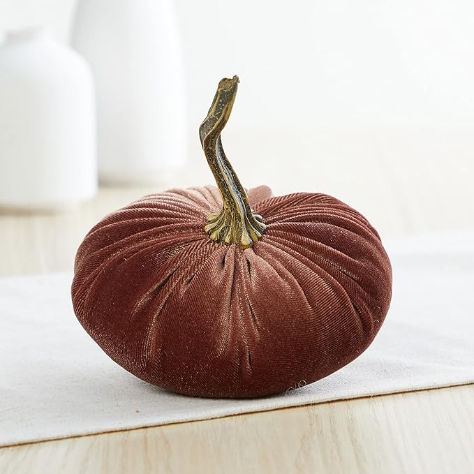 Set of 3 small Velvet Pumpkin, autumn decor, Halloween indoor decor, fall cozy vibe, gift set, bowl filler centerpiece, gift set for hostess, pumpkin spice (Sm Harvest Bronze Rust)