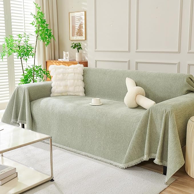 DREAMINGO Sofa Covers Washable Thick Chenille Couch Cover for 2 Cushion Couch Sofa Multi-Use Couch Cover Blanket Modern Pet Furniture Protector Sectional Couch Slipcover 71"x118", Sage Green