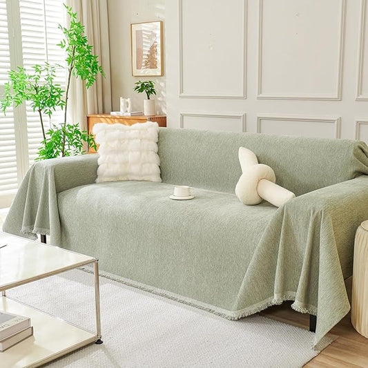 DREAMINGO Sofa Covers Washable Thick Chenille Couch Cover for 2 Cushion Couch Sofa Multi-Use Couch Cover Blanket Modern Pet Furniture Protector Sectional Couch Slipcover 71"x118", Sage Green