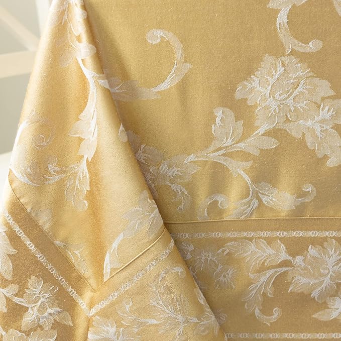 Benson Mills Harmony Scroll Woven Damask Fabric Tablecloth, Everyday, Parties, Special Occasions, Weddings and Holiday Table Cloth (60" X 84" Rectangular, Gold)