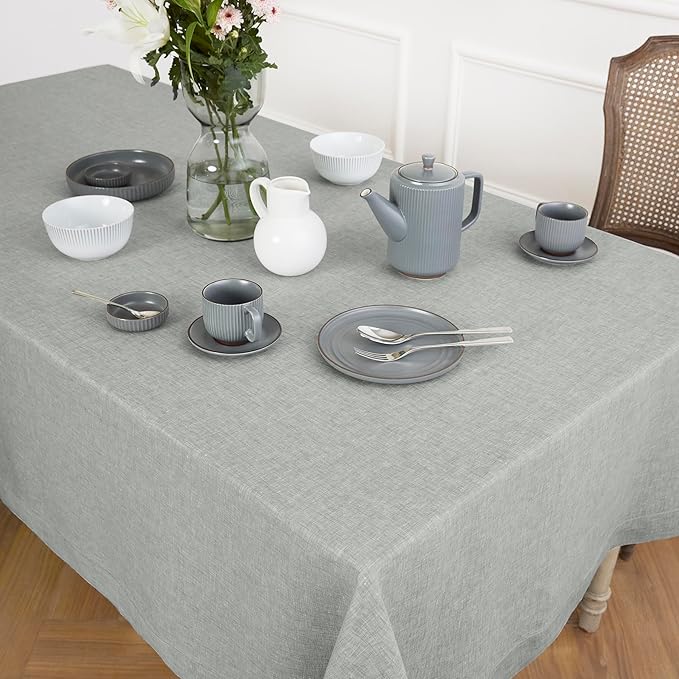 Solino Home Linen Tablecloth 60 x 120 Inch - 100% Pure Linen Chambray Grey Table Cloth for Rectangle Tables - Athena, Machine Washable Fabric Tablecloth for Fall, Autumn, Thanksgiving