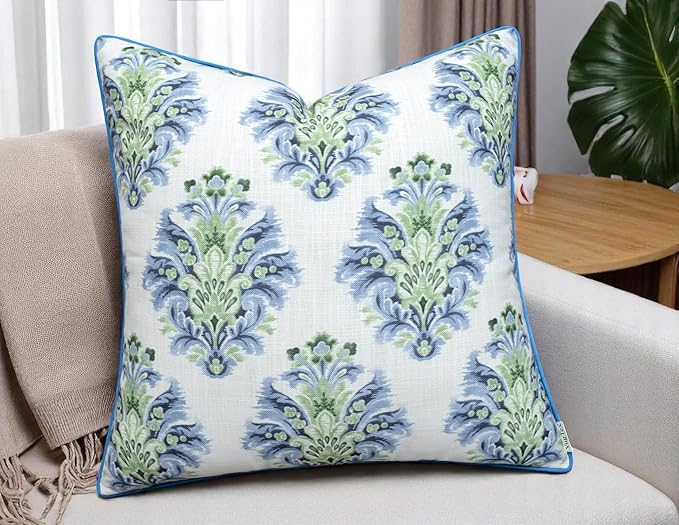 Haynes Damask Printed Decorative Square Accent Throw Pillow Cover - Decor for Living Room, Sofa, Chair, Patio, Car, Balcony, Bench, Porch, Nursery, Office, Bedroom - 18x18 Inches, Blue