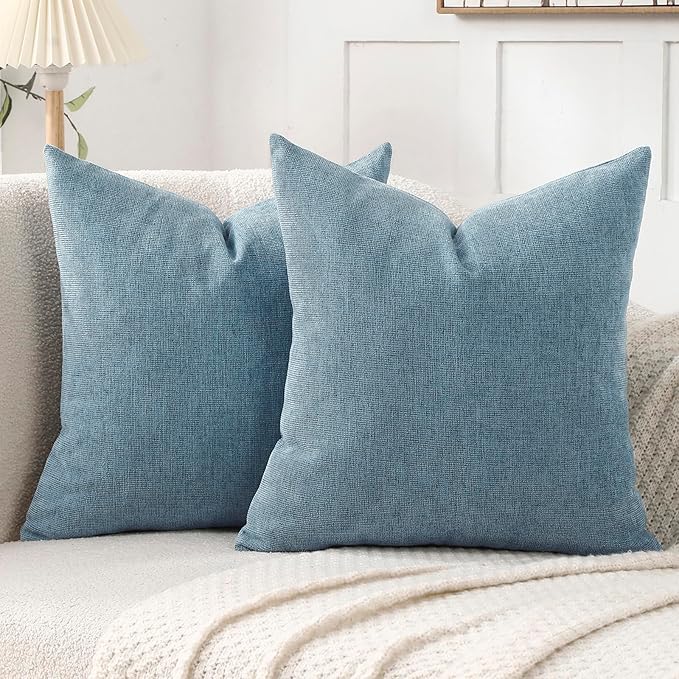 Jepeak 24x24 Inch Decorative Chenille Throw Pillow Covers, Pack of 2 Cozy Concise Pillow Cases Soft Farmhouse Modern Square Cushion Cover for Sofa Couch Bed Home Decor, Dusty Blue