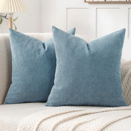 Jepeak 16x16 Inch Decorative Chenille Throw Pillow Covers, Pack of 2 Cozy Concise Pillow Cases Soft Farmhouse Modern Square Cushion Cover for Sofa Couch Bed Home Decor, Dusty Blue