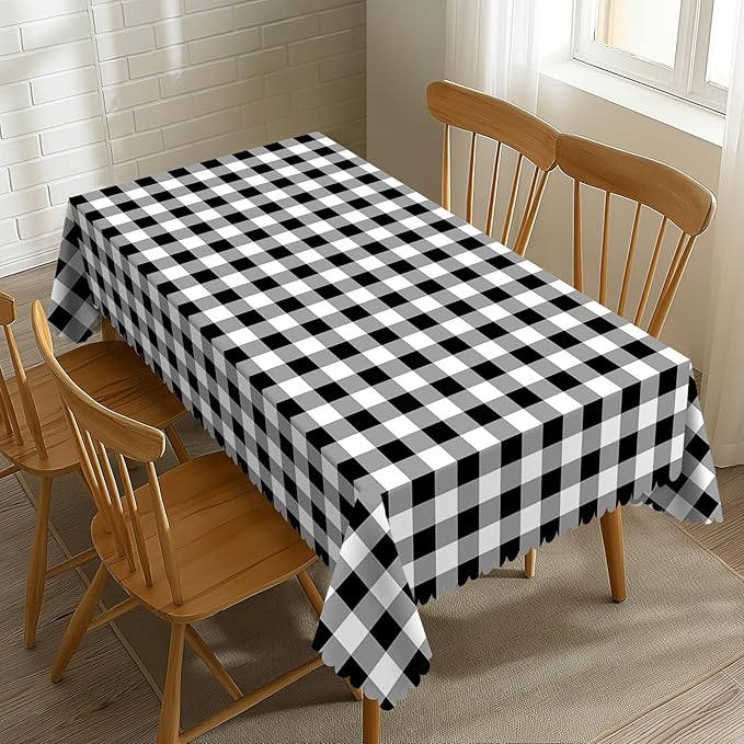 Black White Plaid Tablecloth Gingham Plaid Check Rectangle Tablecloth Black and White Checkered Style Table Cover 54×72 Inch Washable Table Cloth for Kitchen Dining Room Party Decoration